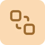 Two connected squares with curved arrows between them on a beige rounded square background.