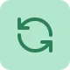 Green rounded square with a circular arrow reload icon inside on light green background.