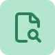 Green icon of a document with a magnifying glass on a light green rounded square background.