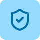 Blue shield icon with a checkmark inside on a light blue rounded square background.