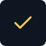Yellow check mark on a dark blue rounded square background.