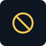 Yellow prohibition or no entry symbol with a diagonal line inside a circle on a dark blue rounded square background.