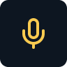 Yellow microphone icon centered on a dark blue square background.