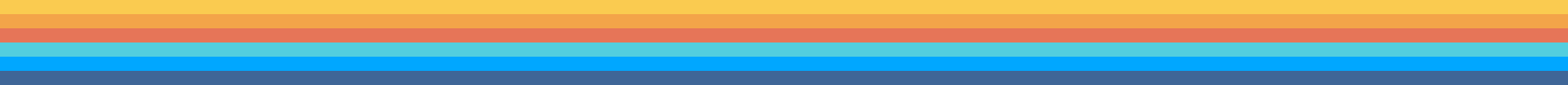 Horizontal color stripes in orange, yellow, red, and blue on a black background.