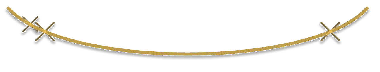 Curved golden-brown line with two crossed stitch marks on each end over transparent background.