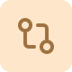 Two connected squares with curved arrows between them on a beige rounded square background.