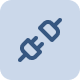 Blue robot icon with antennas and two eyes on a light blue rounded square background.