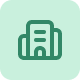 Blue square icon with a white rocket ship launching upwards.