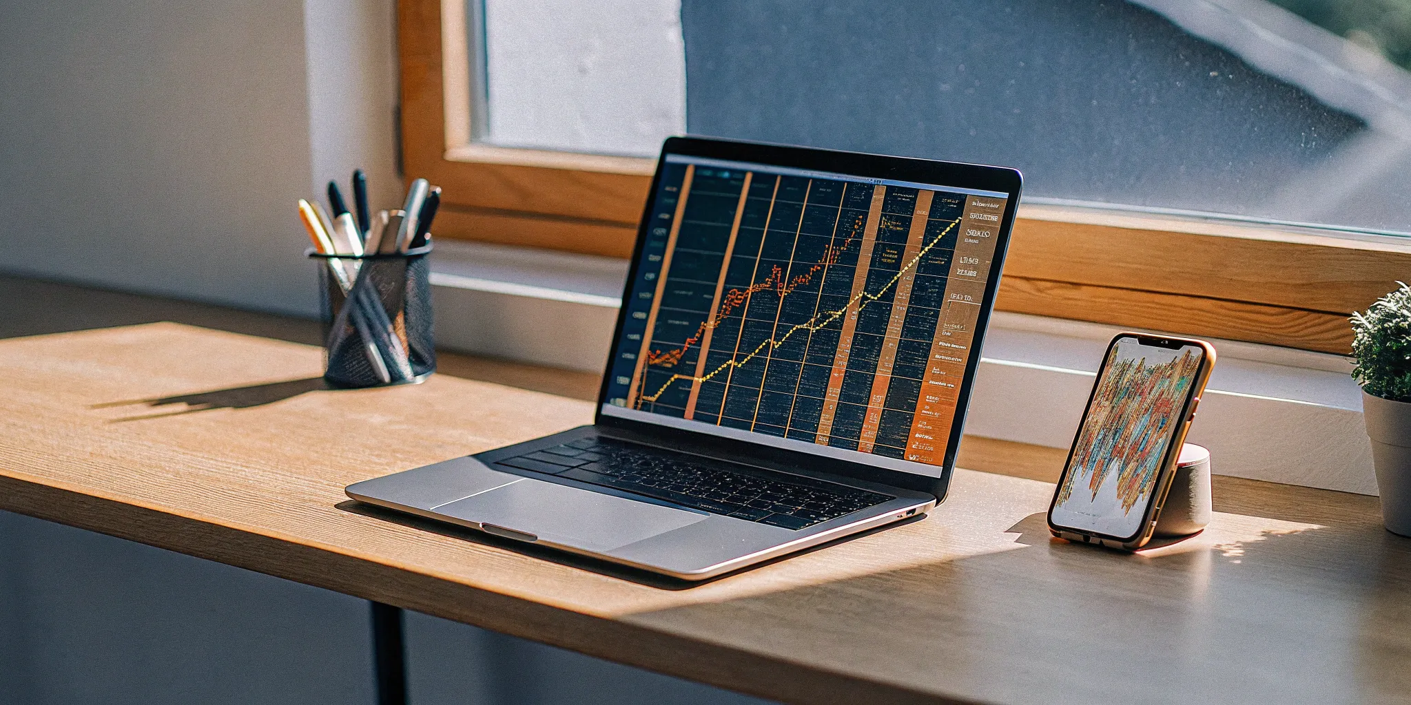 Accounting software comparison on laptop and smartphone.