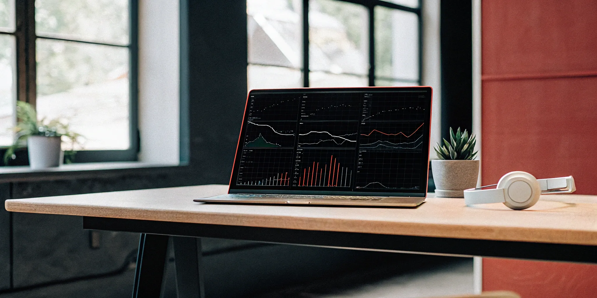 Laptop with financial charts. Continuous close accounting streamlines finance for quicker insights.