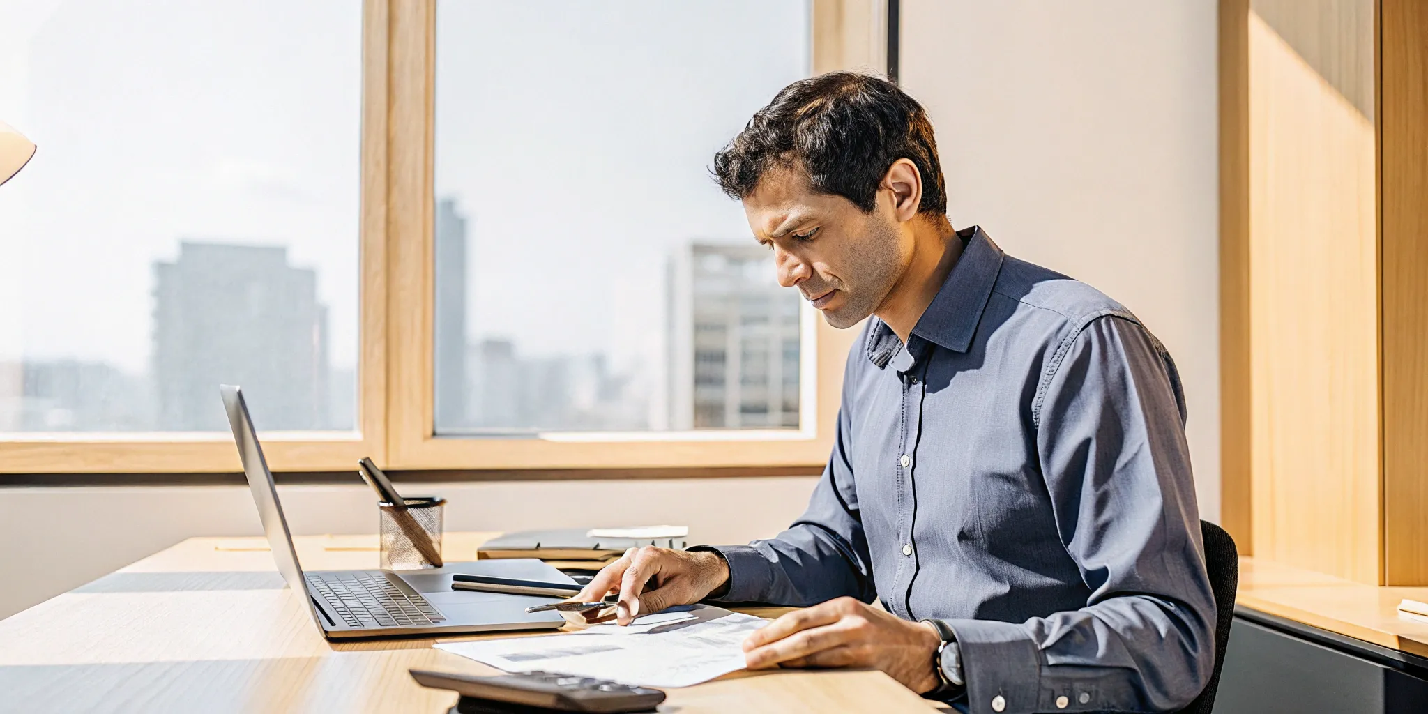 Accountant reviewing SOX compliance documents.
