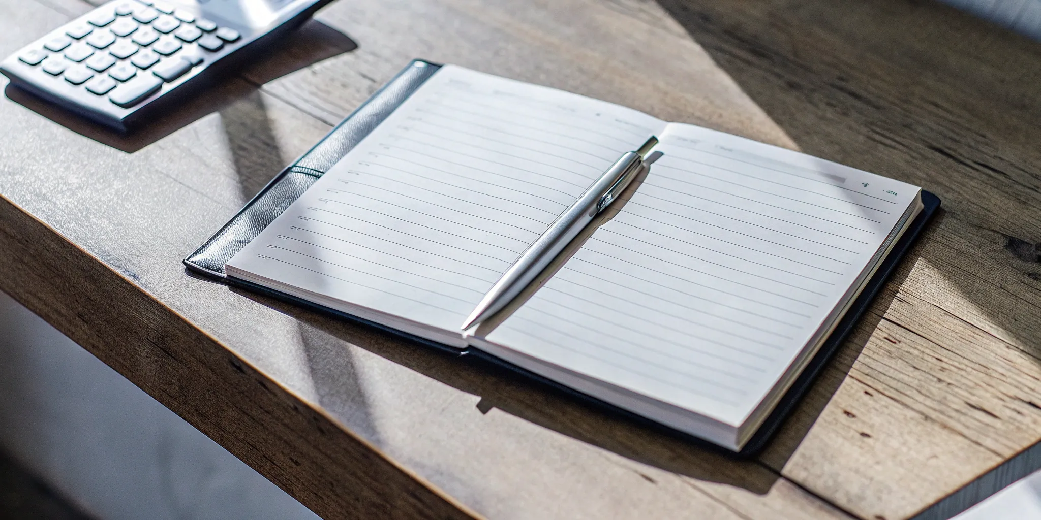 Accounting write-off journal entry in open notebook.