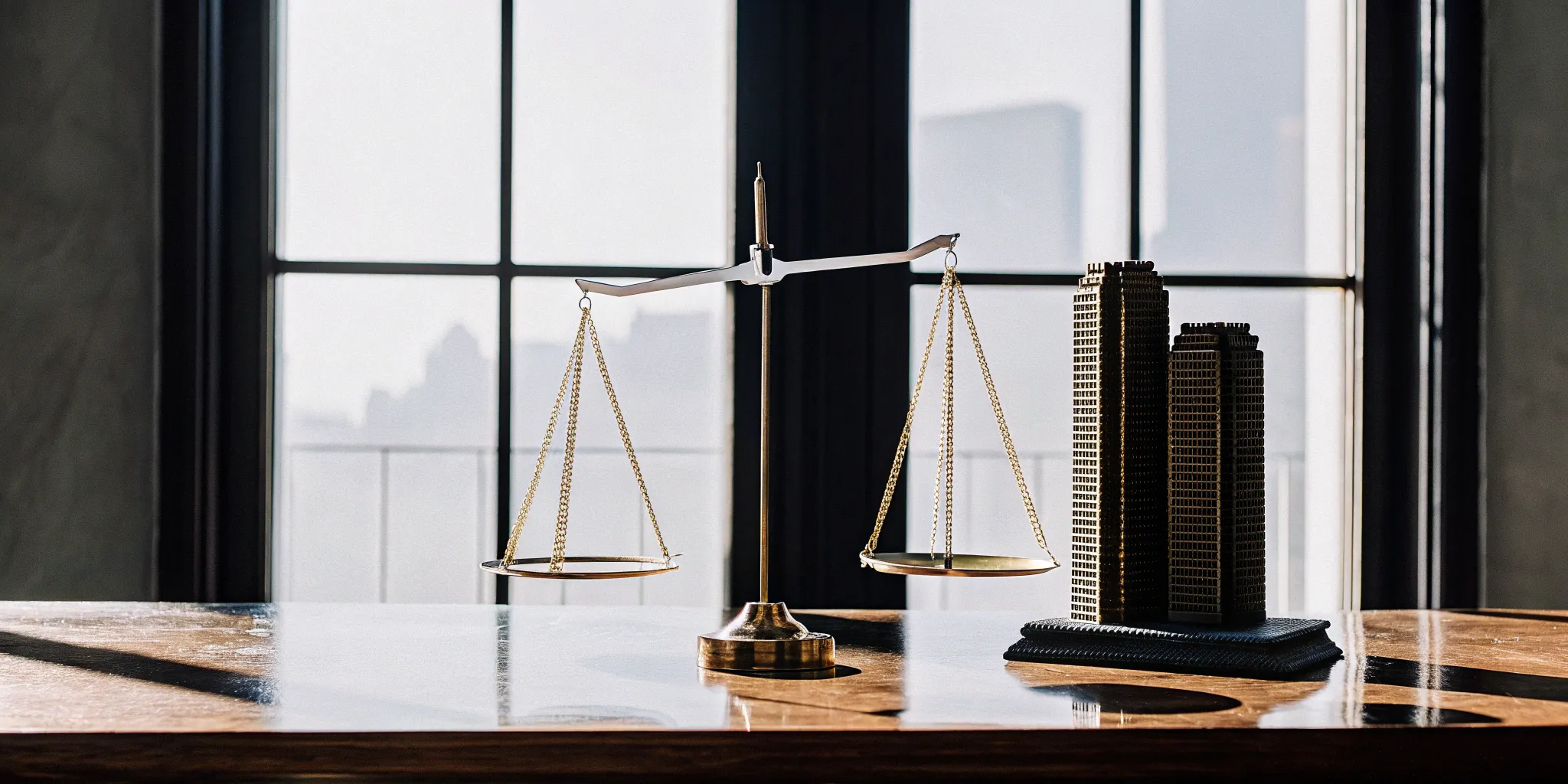 Balance scale and buildings symbolize principal or agent revenue differences.