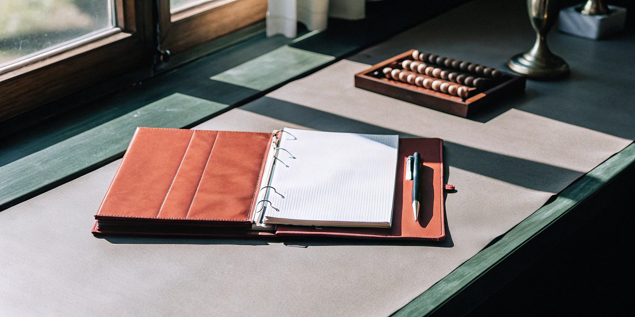 Subledger with pen and lined paper.