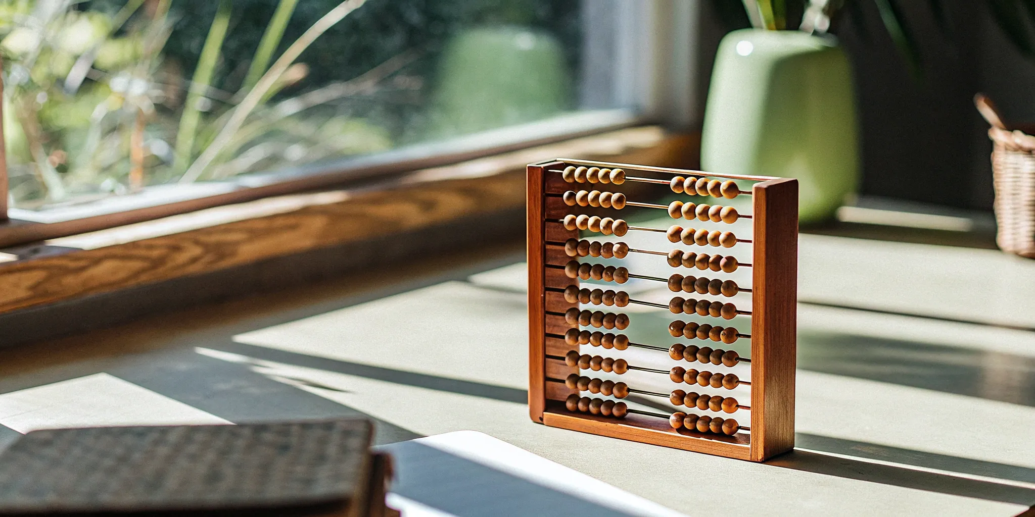 Abacus on desk representing revenue backlog and financial planning.
