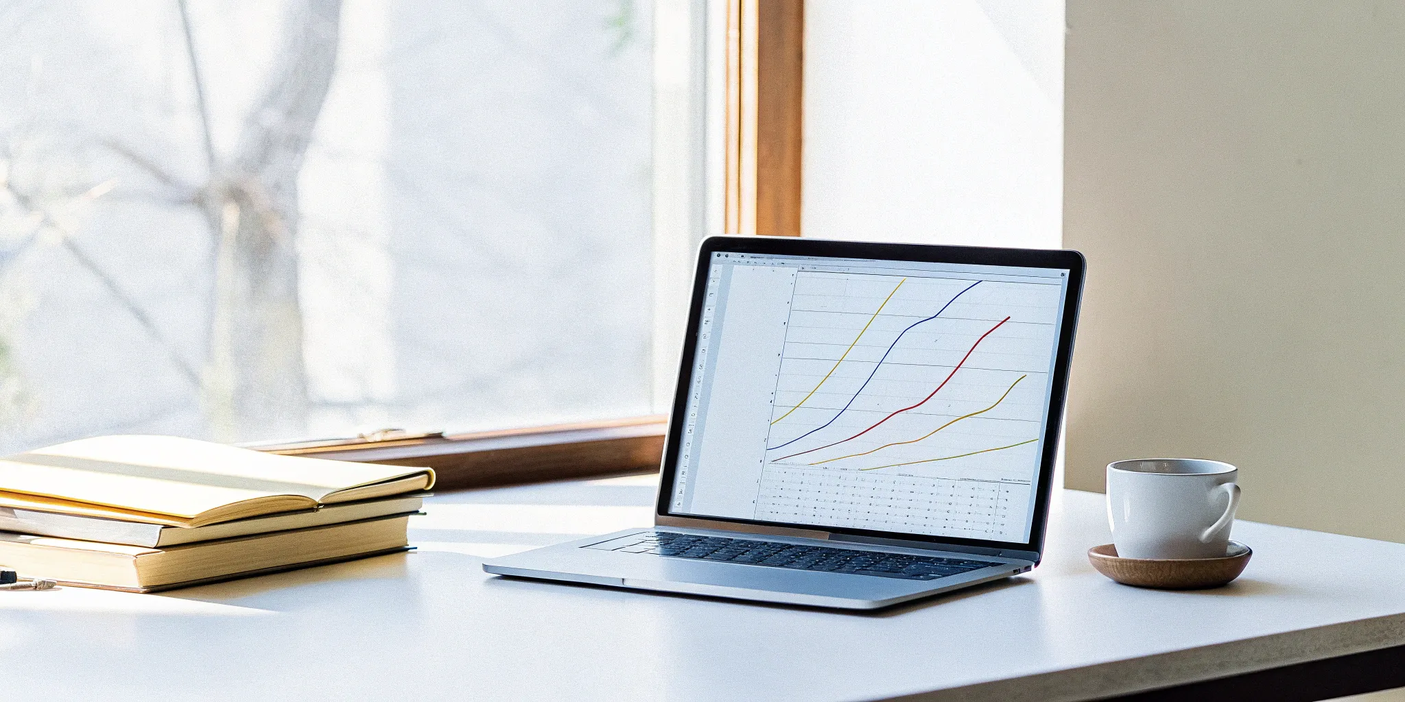 Automated journal entry on laptop with accounting reports.