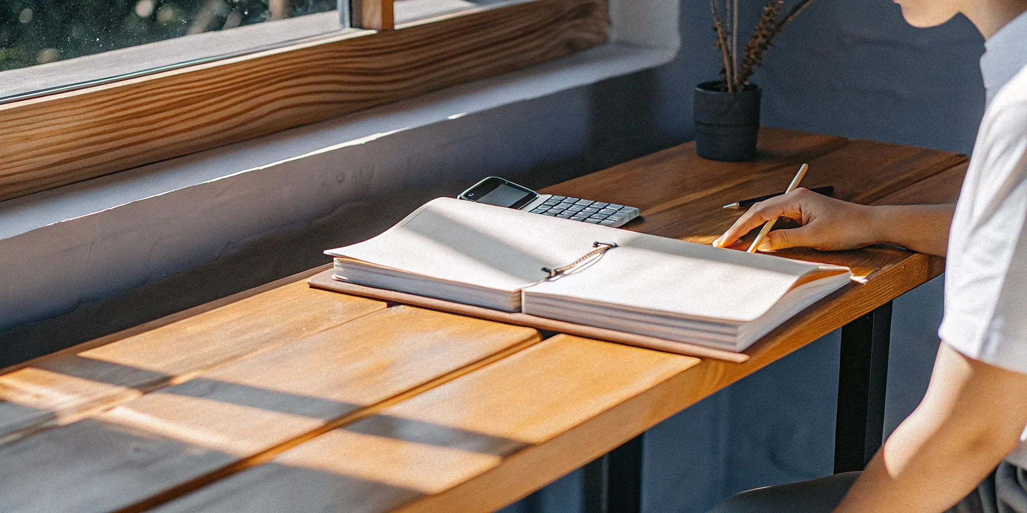Gift certificate journal entry in a ledger with calculator.