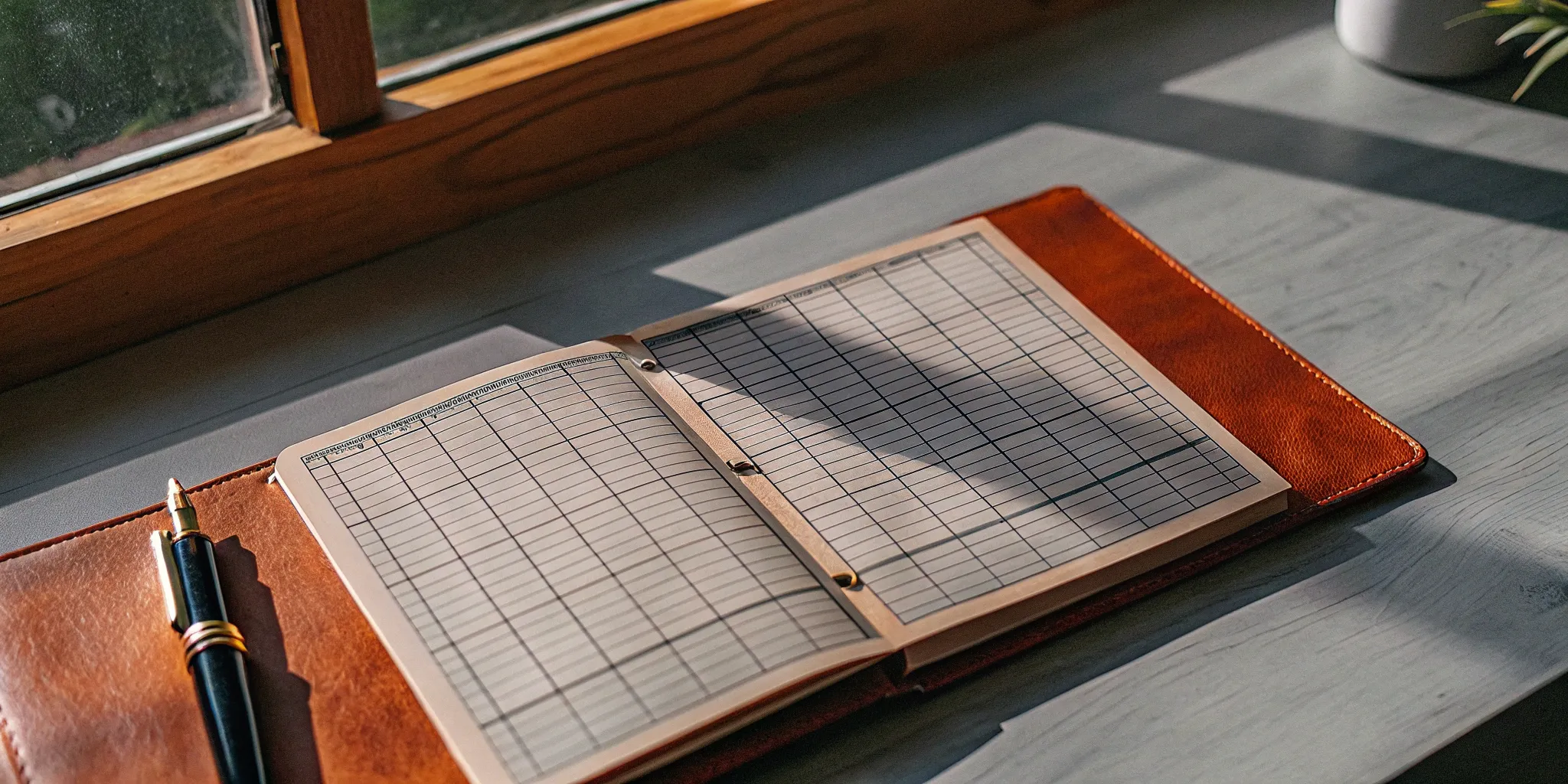 Gift card revenue accounting ledger with pen.