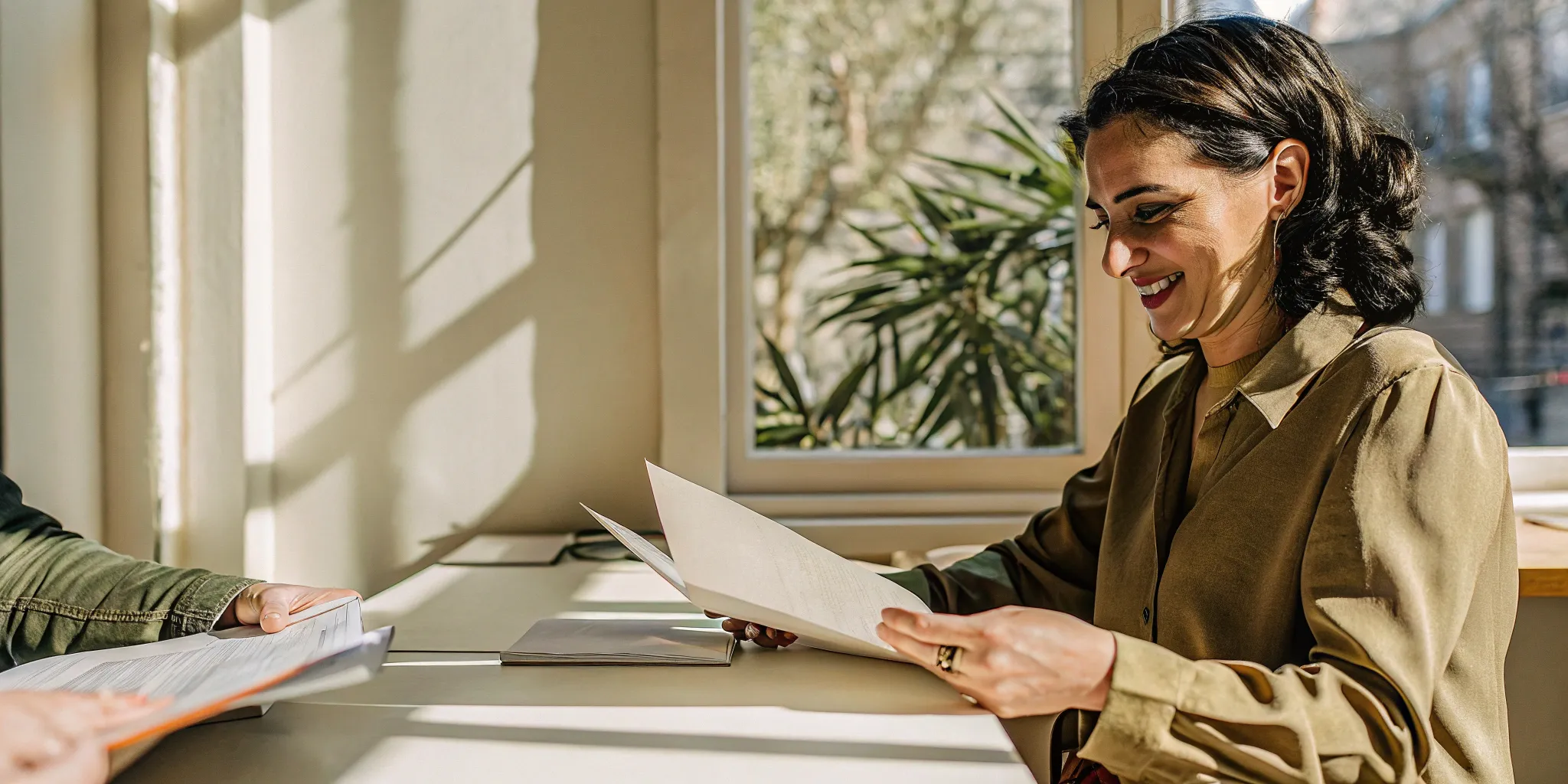 Woman reviewing fin data sys debt collection documents.