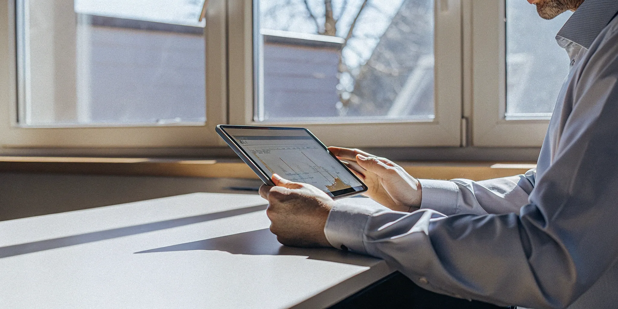 A person calculating annual recurring revenue using the ARR formula on a tablet.