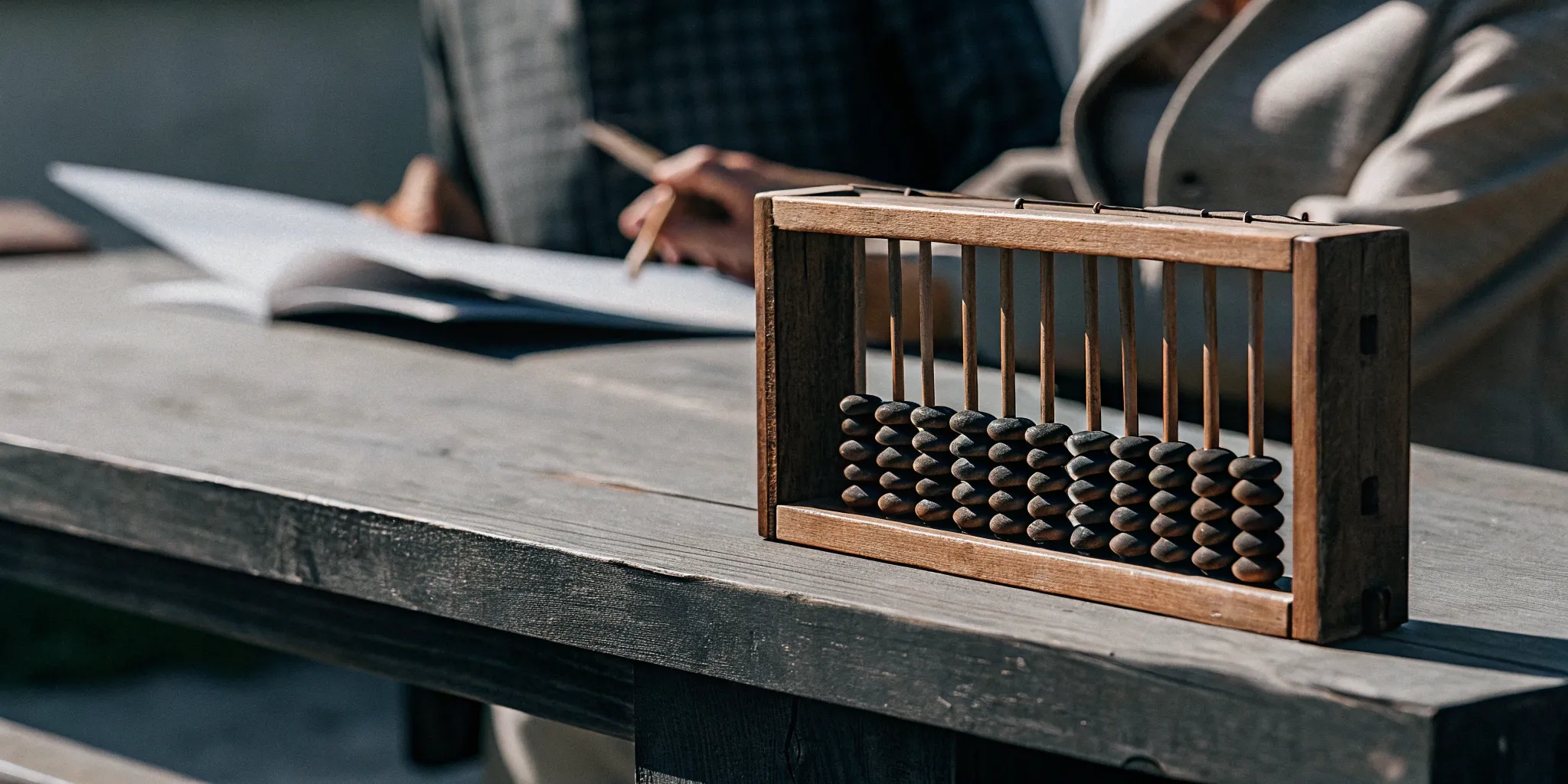 Vintage wooden abacus on a desk for calculating the aging of accounts receivable.
