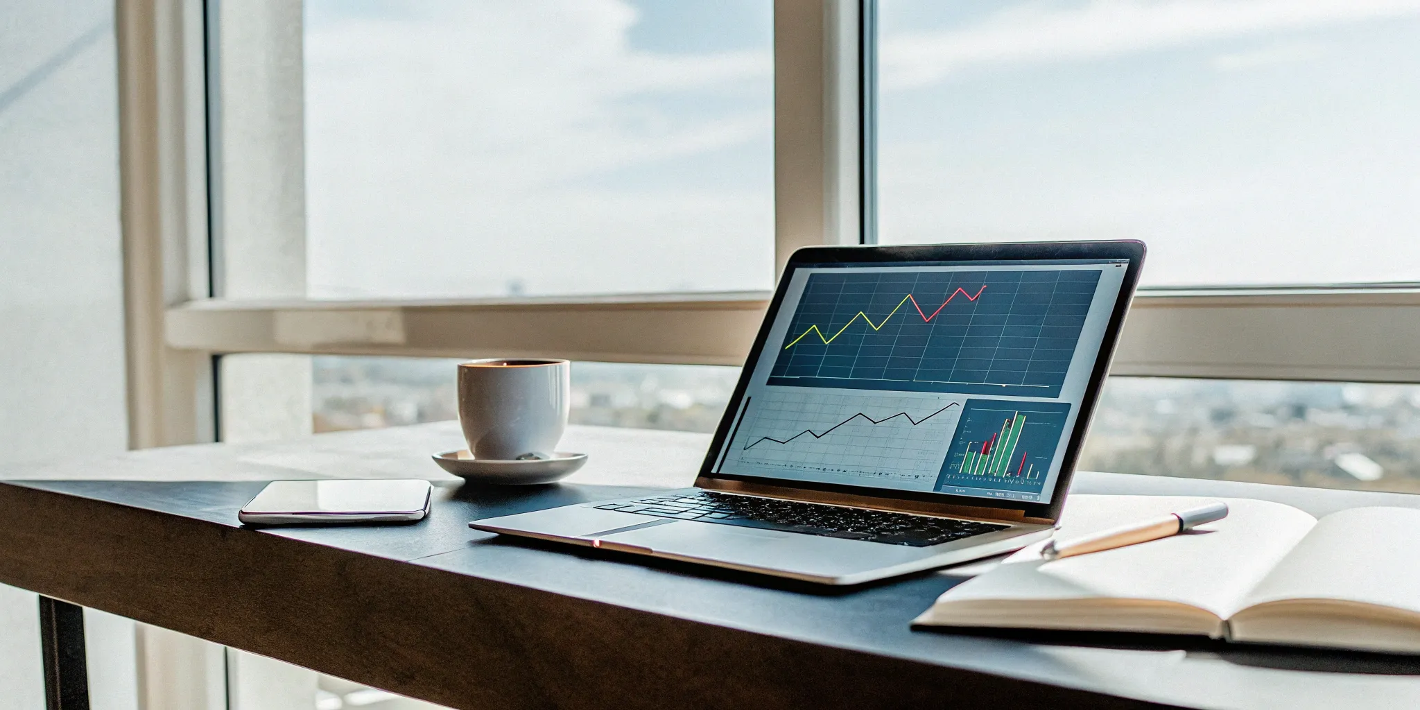 Laptop displaying quote to cash analytics for a SaaS business.