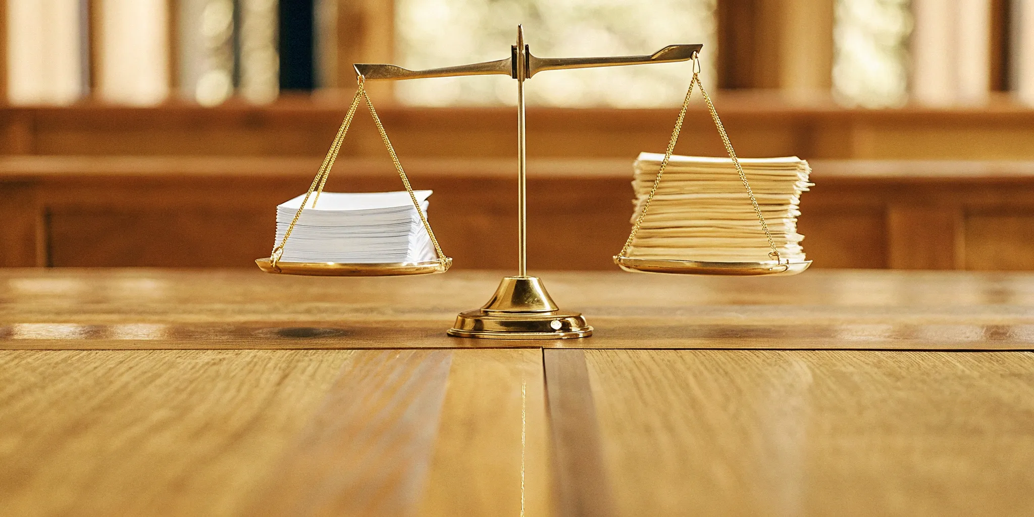 A balance scale weighing documents to compare GAAP vs IFRS revenue recognition differences.