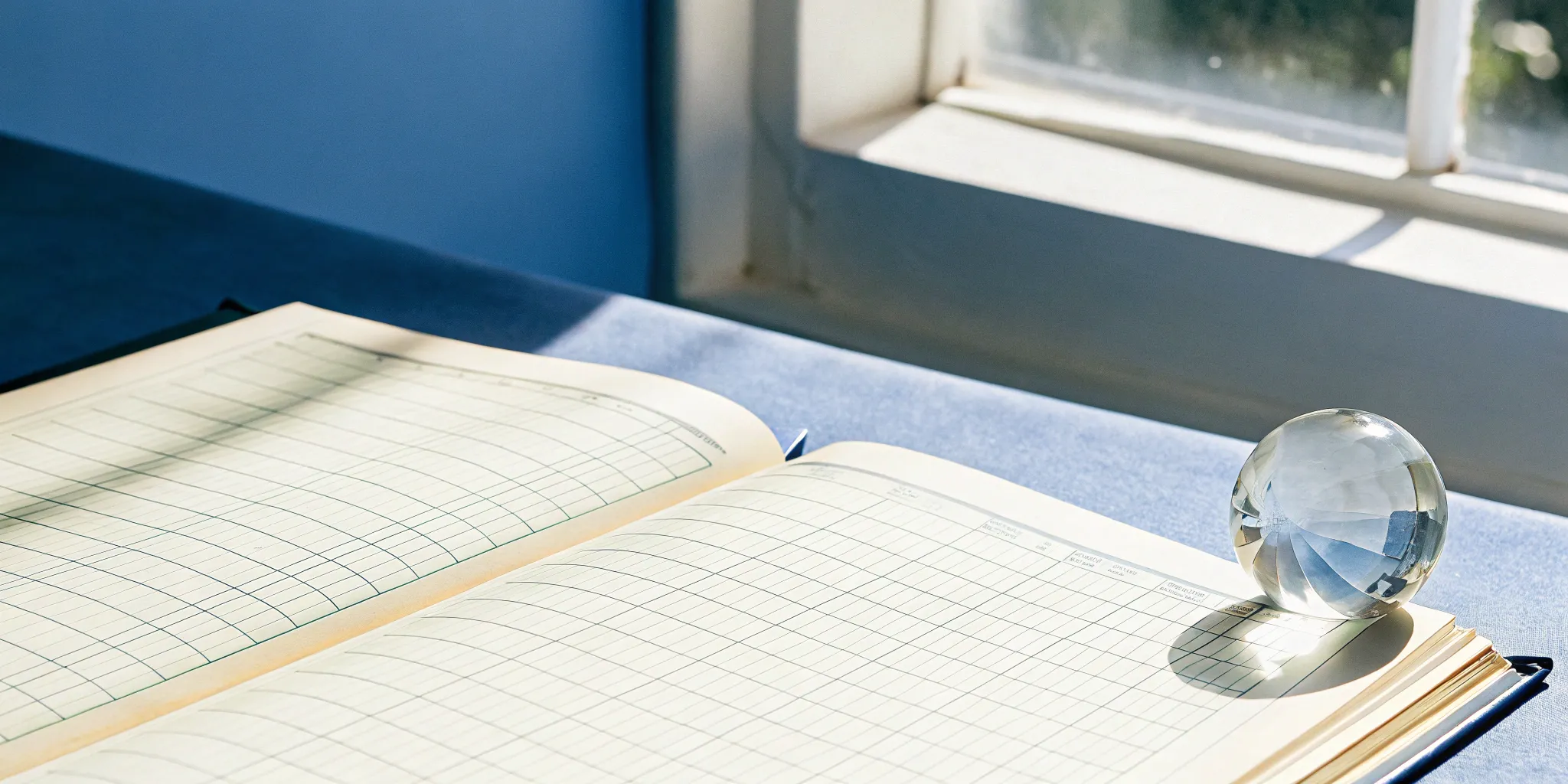 An open accounting ledger book used for the change from cash to accrual method.