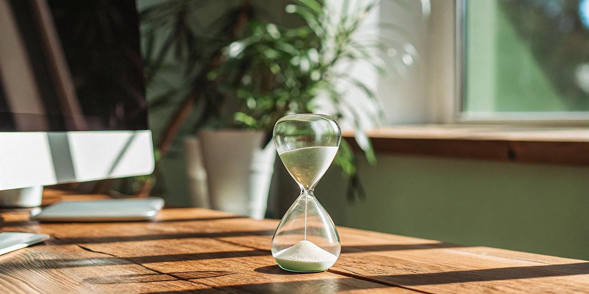 Hourglass on a desk measuring progress for the percentage of completion method under ASC 606.