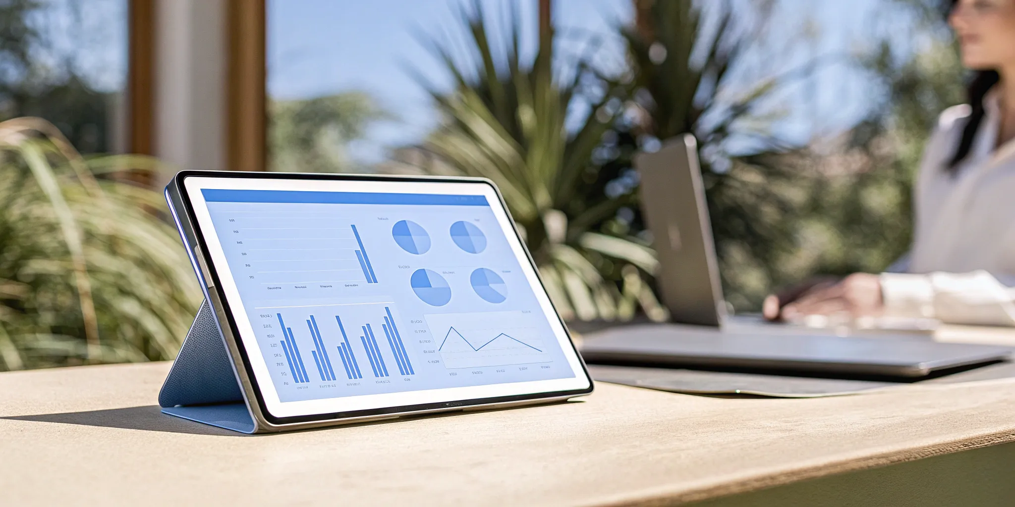 A tablet showing financial charts from an invoice to cash automation platform.