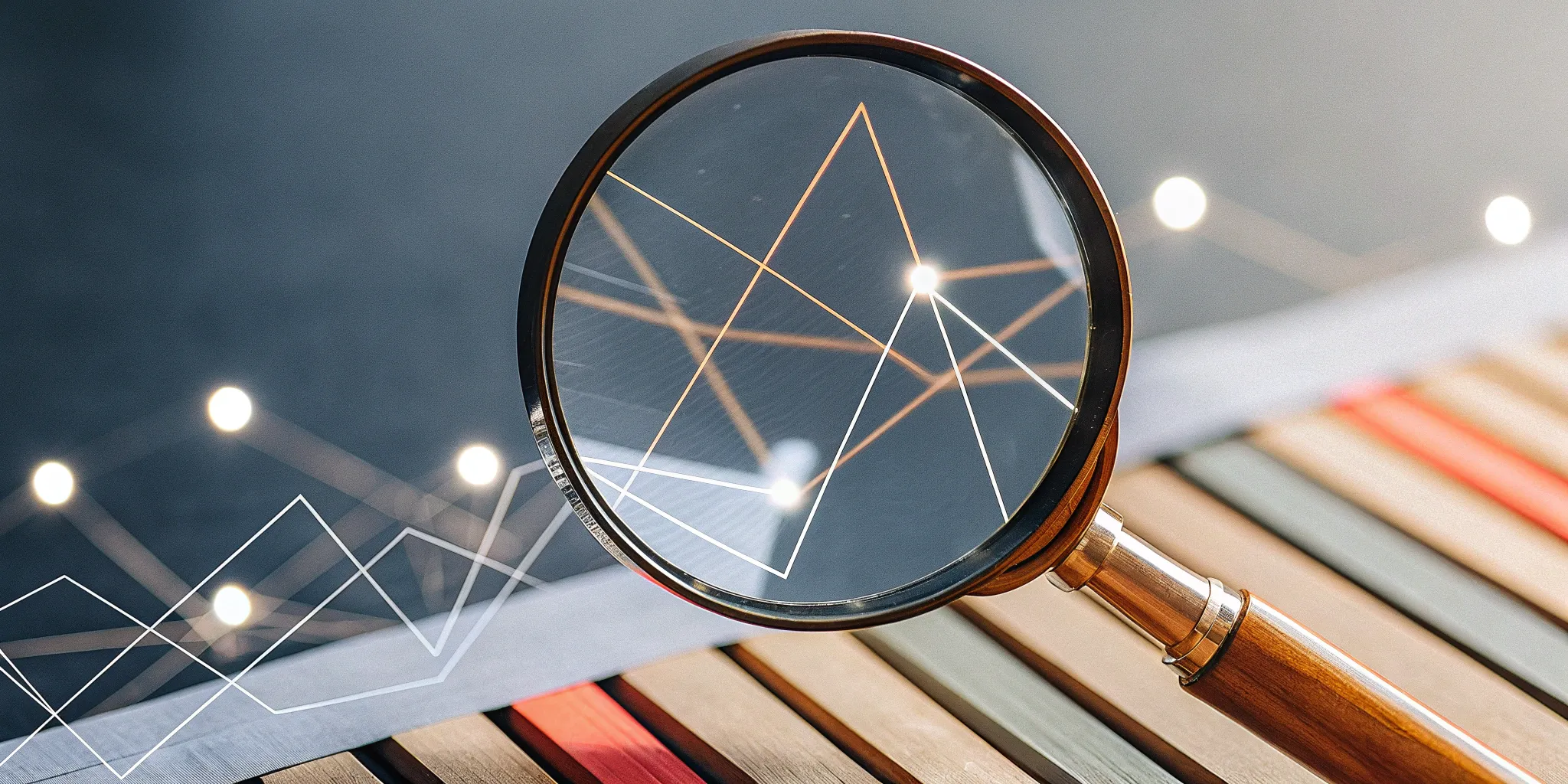 A magnifying glass inspecting a colorful retention cohort analysis chart.