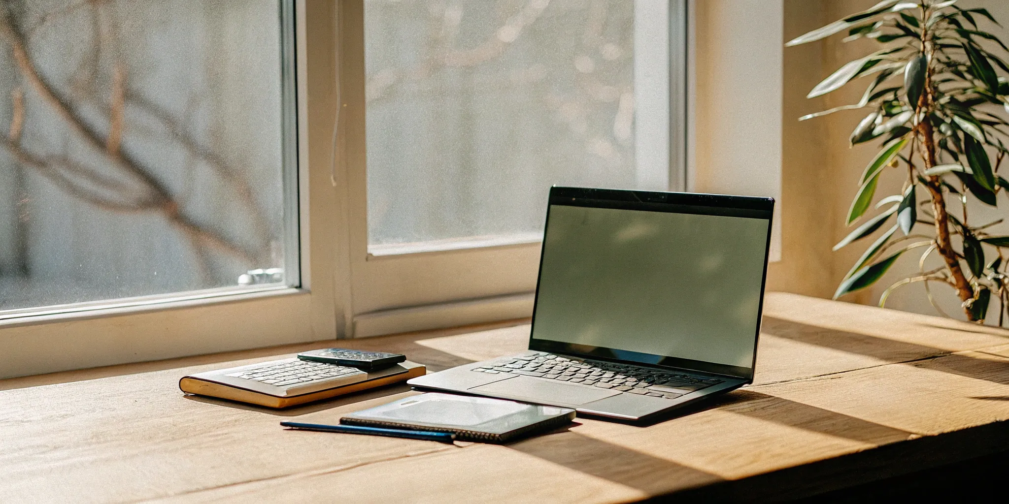A desk with a laptop and calculator for managing SaaS revenue recognition.