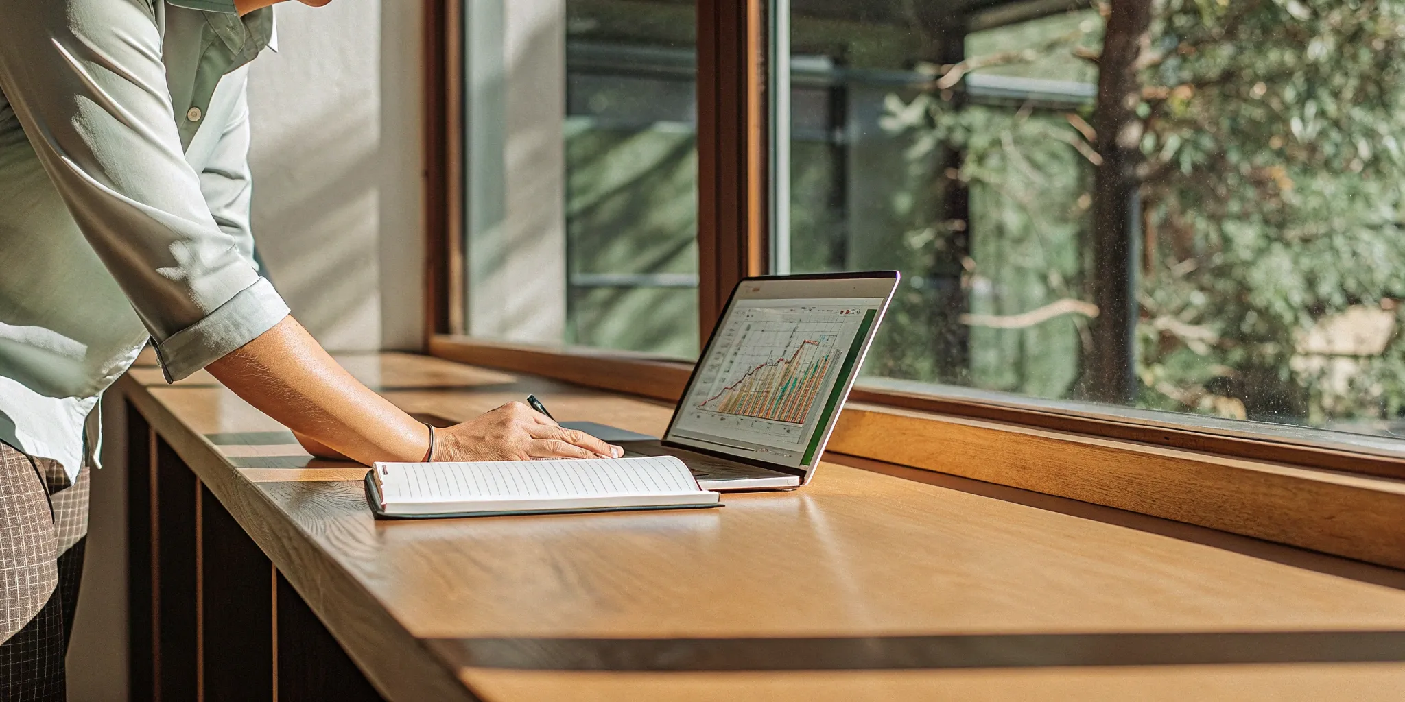 Person analyzing a revenue forecast template on a laptop.