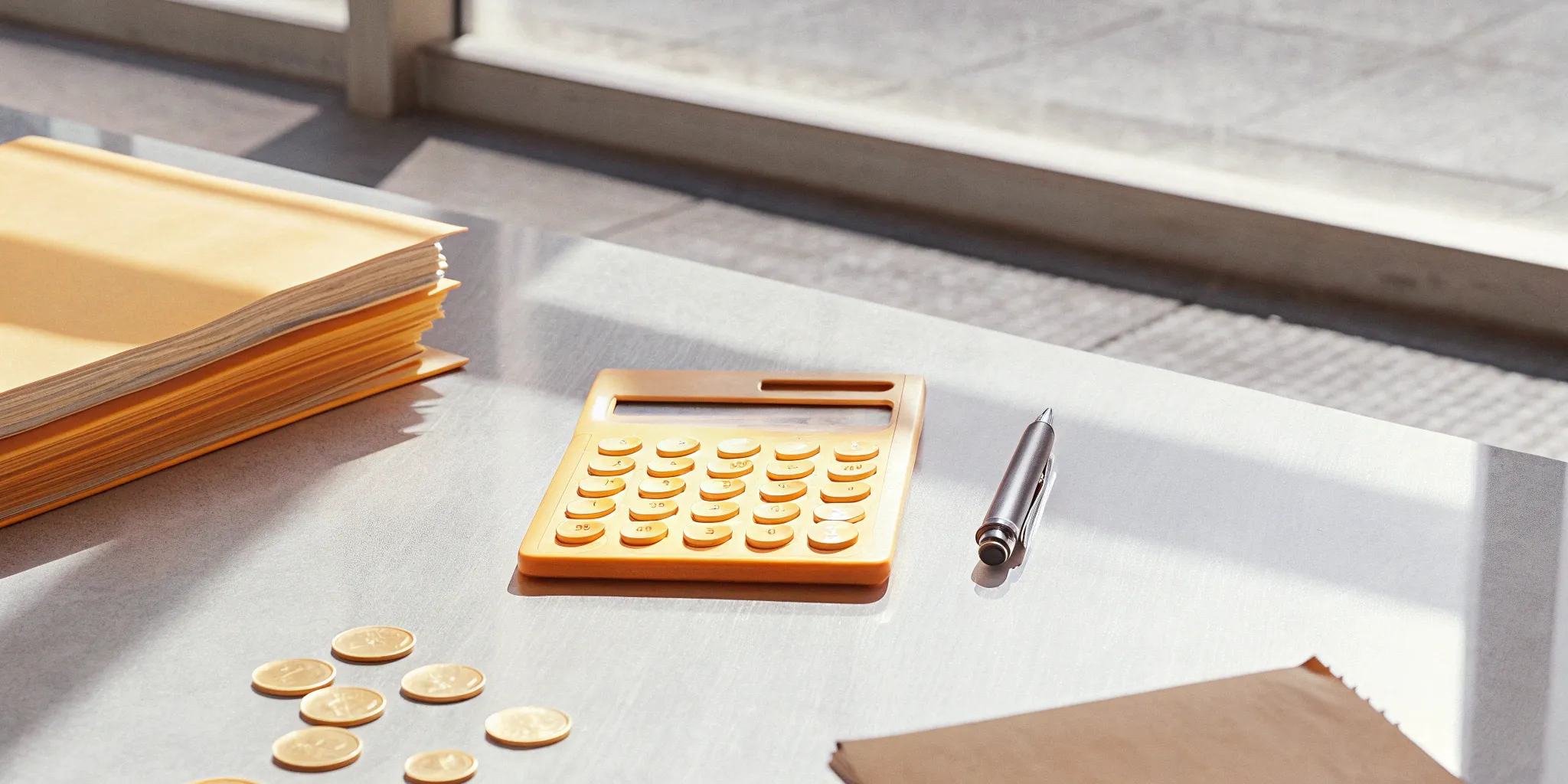 An organized desk with a calculator and files for handling chargeback accounting.