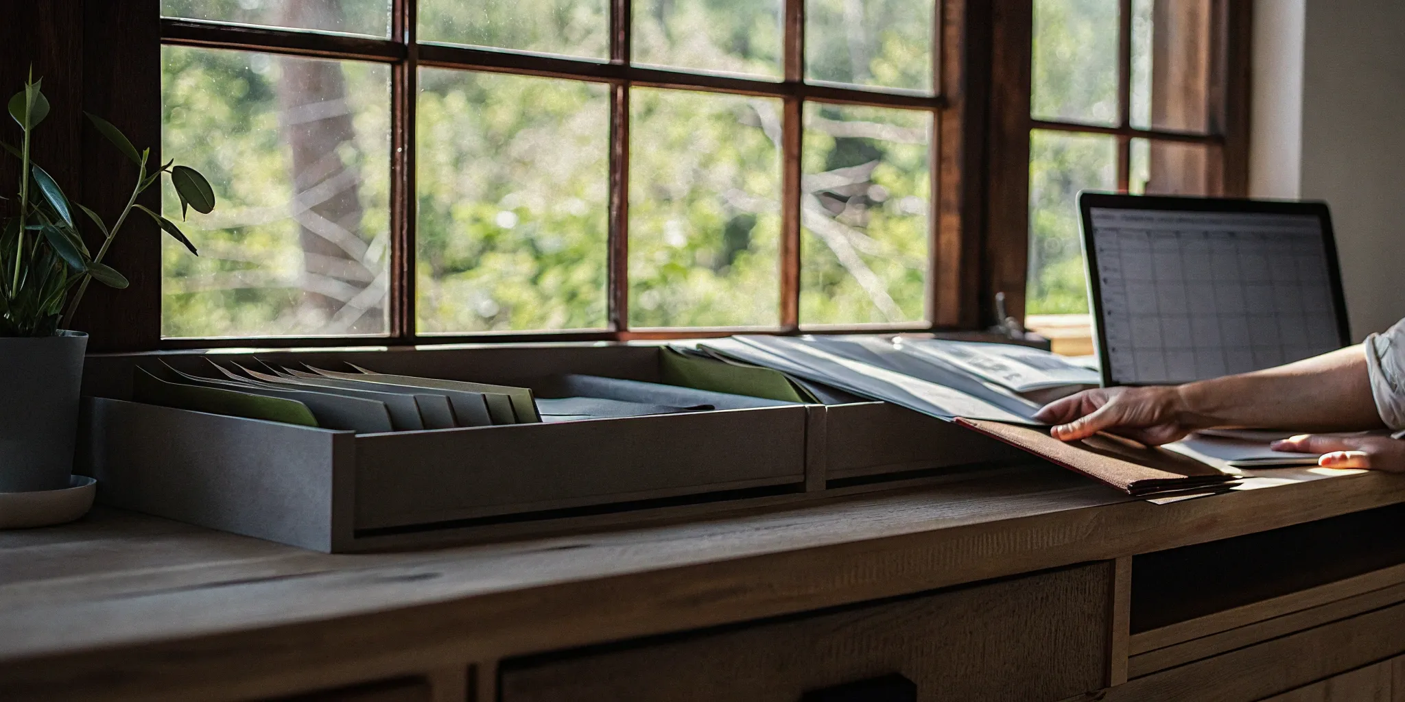 Laptop and financial documents on a desk for making an accounting entry for unearned revenue.