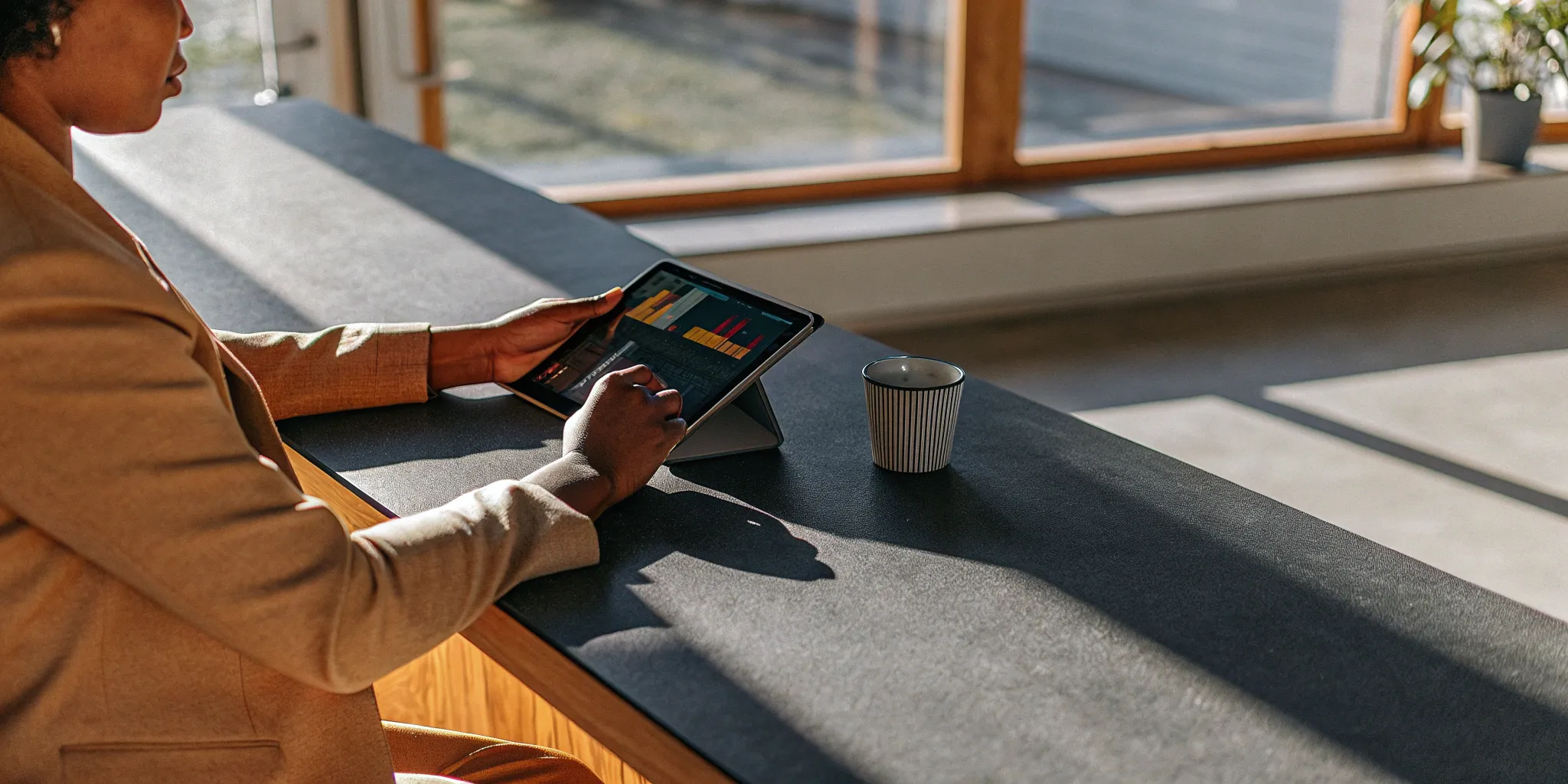 Executive analyzing financial data on a strategic finance dashboard.