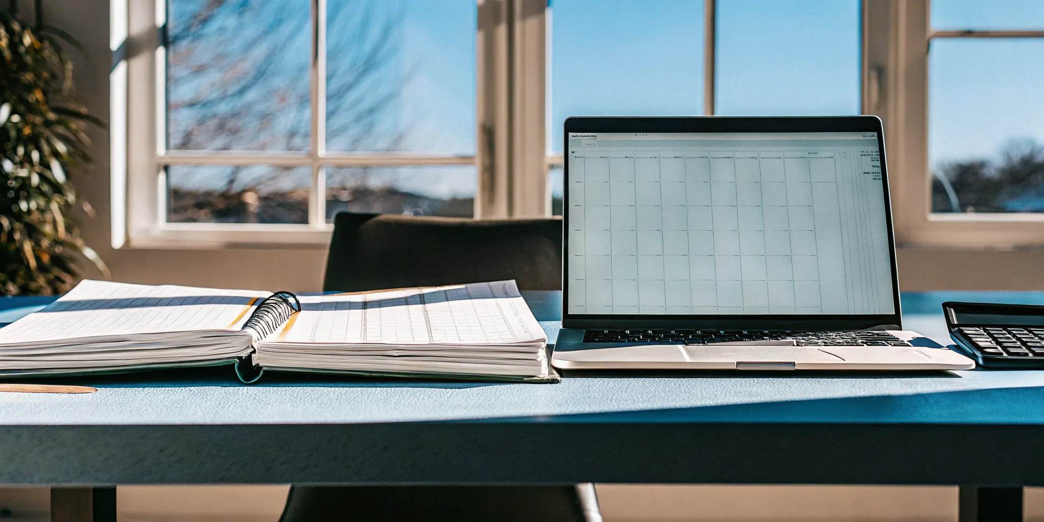 A calculator and open ledger on a desk showing how to calculate deferred revenue.