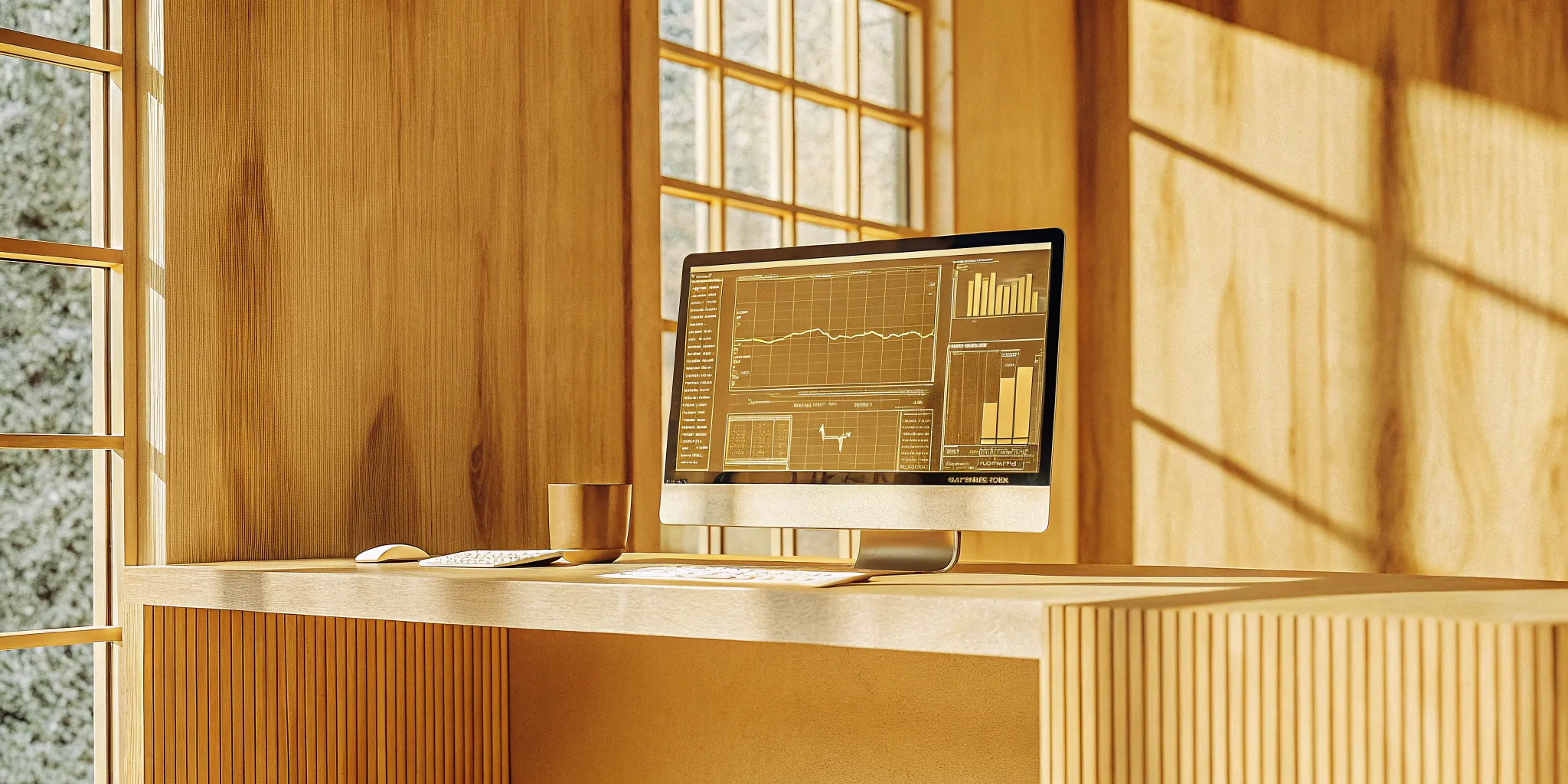 A computer monitor displaying finance data automation software with performance charts.