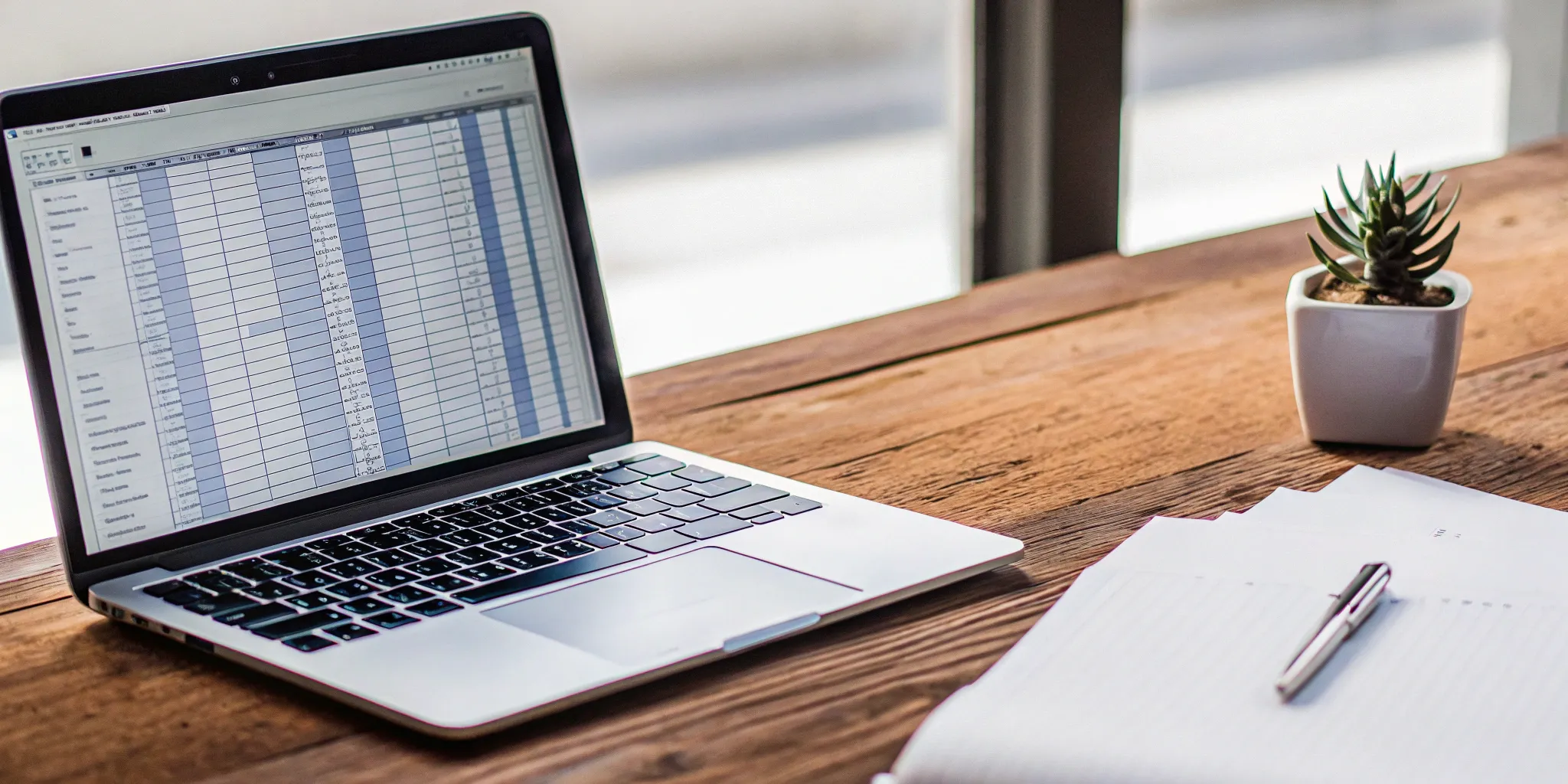 A spreadsheet for contract revenue recognition on a laptop next to a business contract.