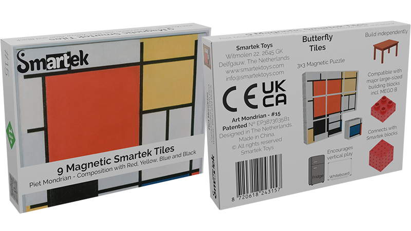 Smartek Toys combines patented magnetic blocks and versatile Butterfly tiles with art-inspired puzzles like Mondrian's composition with Red, Yellow, Blue and Black, offering limitless creative play for all ages.