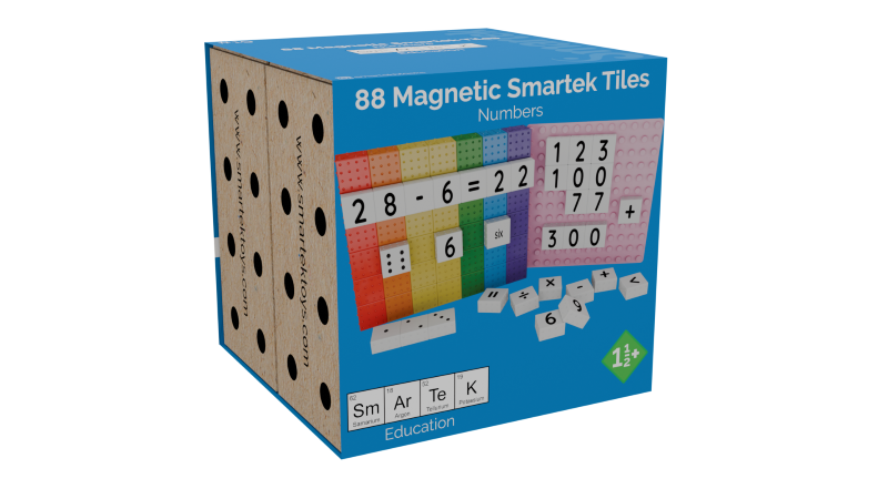 An all-in-one magnetic number and math set with 88 white Butterfly tiles.