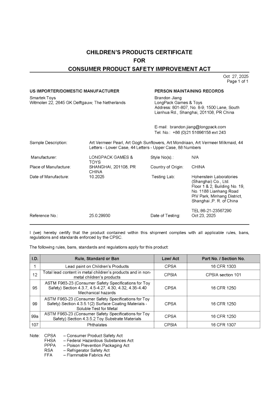 Certification of Conformity (CPC) - #13-19 Art and Education