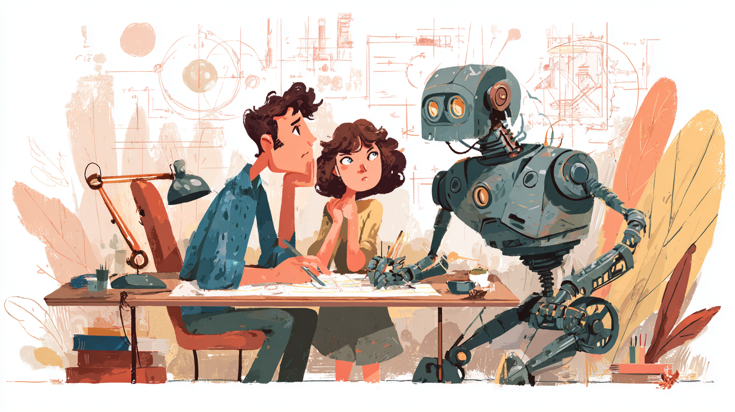 human and ai collaborating illustration