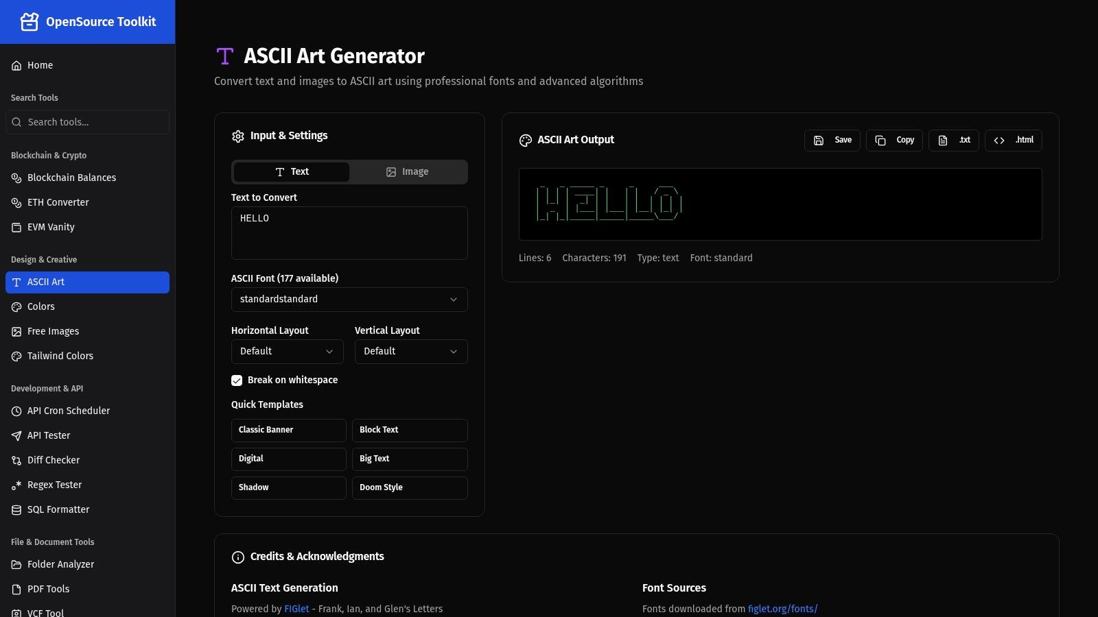 OpenSourceToolkit — ASCII Generator