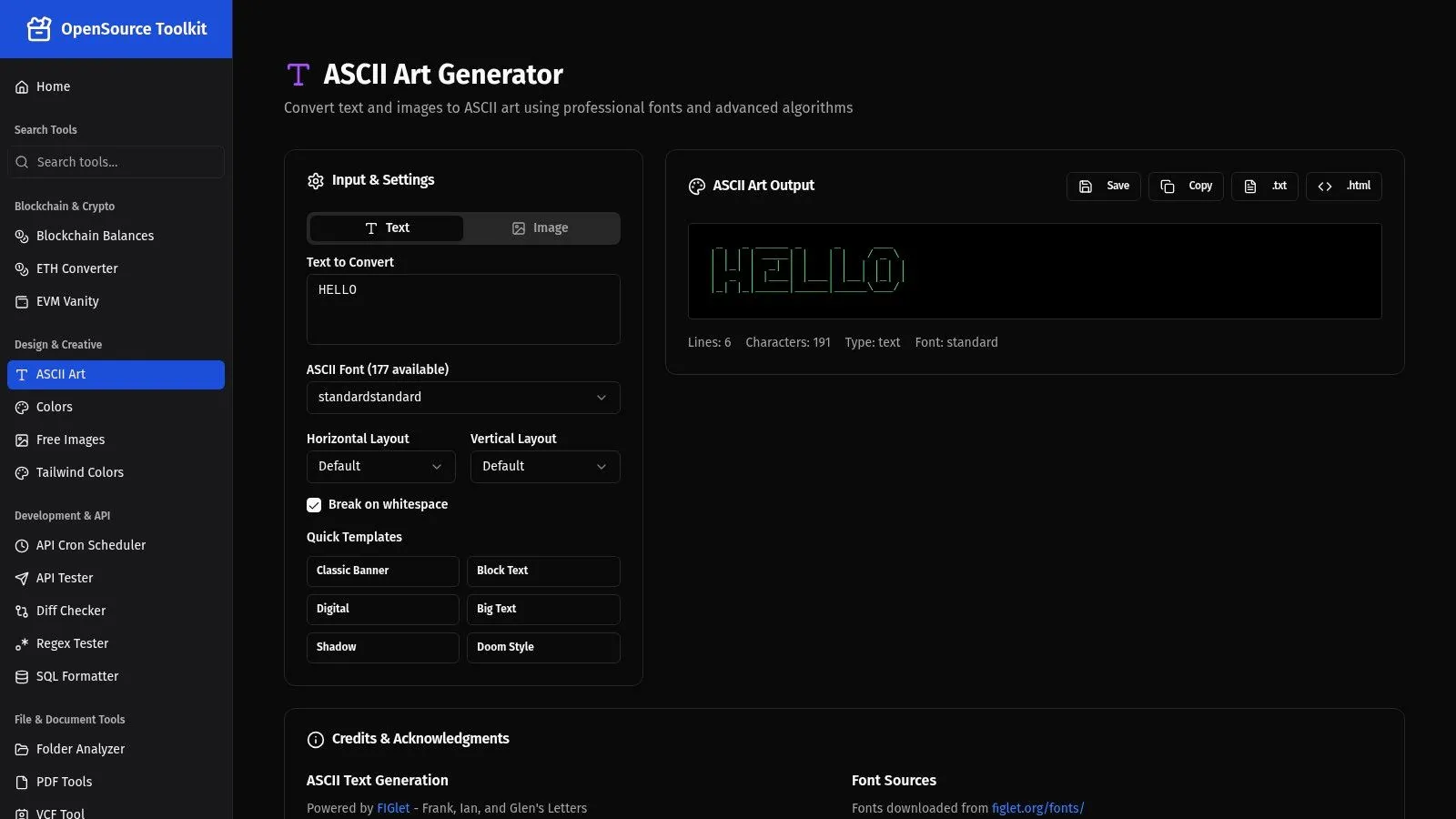 OpenSourceToolkit — ASCII Generator