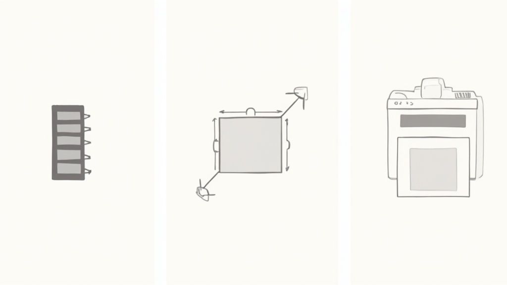 Three diagrams showing image digitization: a stack of film, a photo capture setup, and a film scanner.