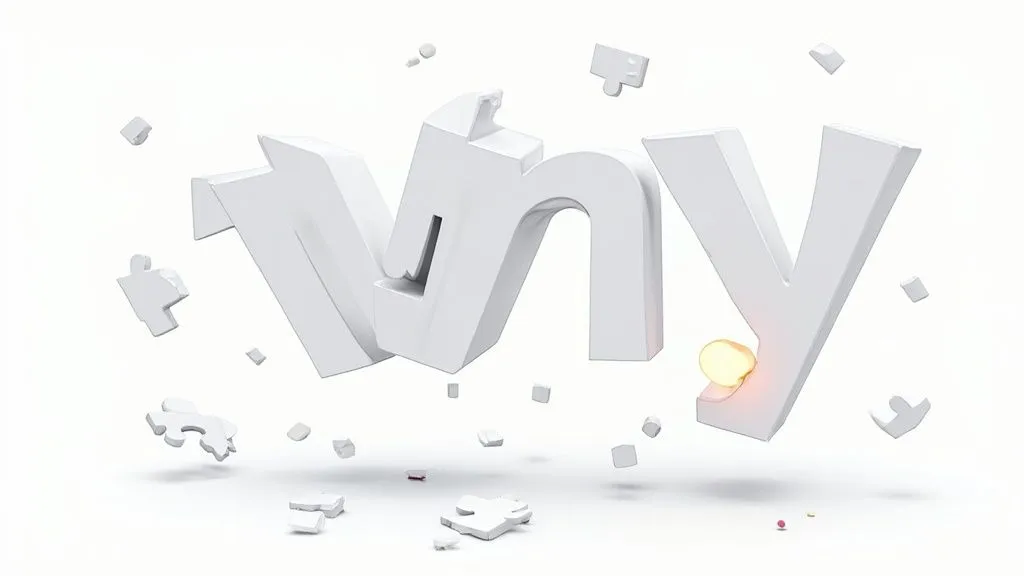 White 3D text breaking apart with a glowing sphere, symbolizing a broken brand identity