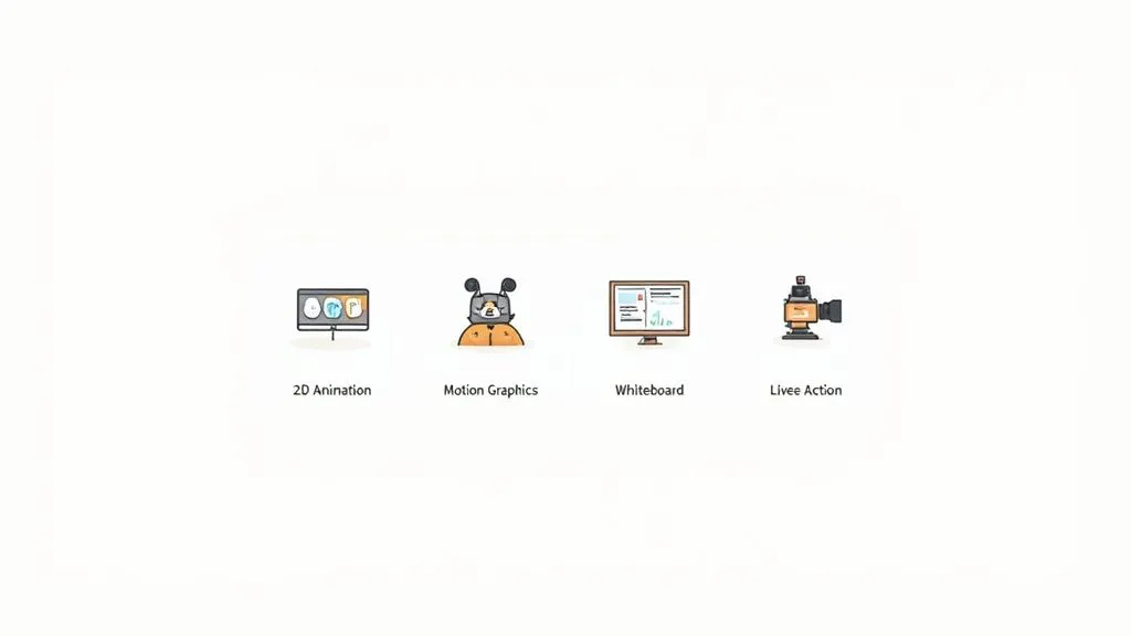 A creative workspace with a laptop showing video editing software, a camera, and design tools.