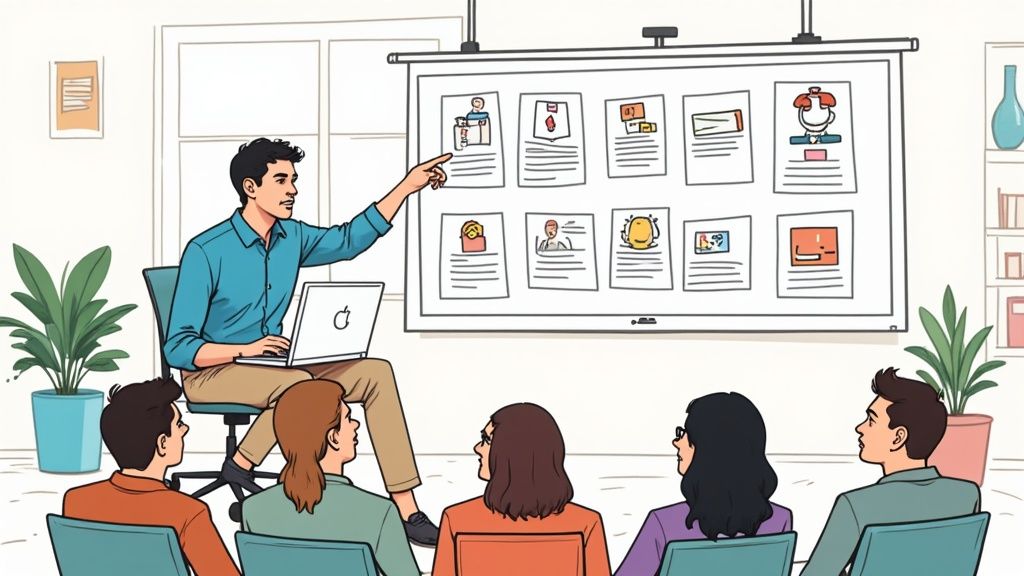 A person using multiple devices like a laptop and phone, representing a multi-channel content delivery strategy.