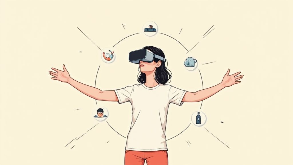 Image showing a person using a VR headset to engage with an immersive video experience